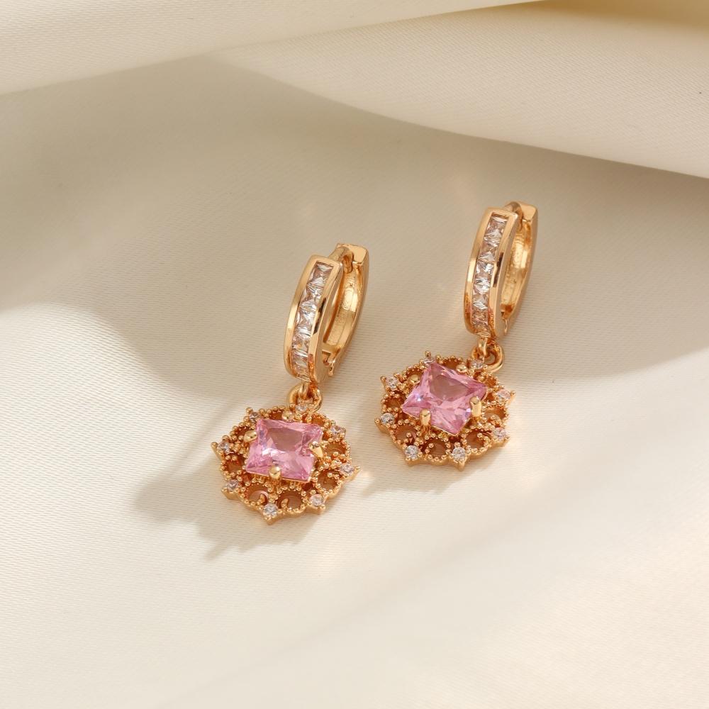 

1 пара ретро геометрических кружевных серег-подвесок с цирконием для женщин, золотые серьги, ювелирные украшения, аксессуары для свадьбы и вечеринки розовый