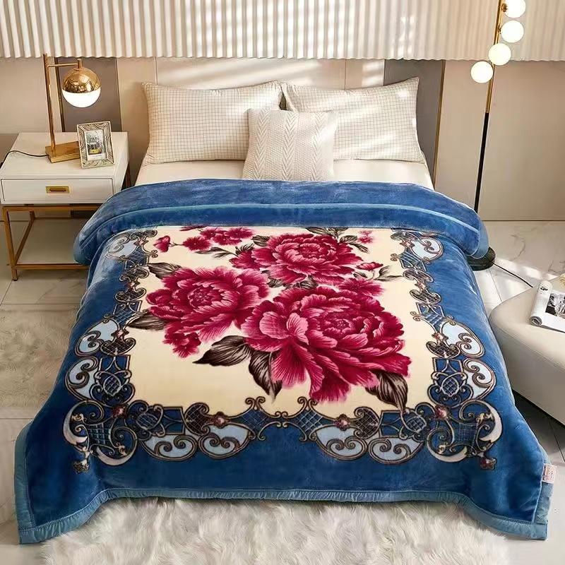 Fleece Blanket Plush Blanket King Size Heavy Mink Blanket Silky Soft and Warm 2 Ply AB Printed Raschel Bed Blanket Rose/Peony