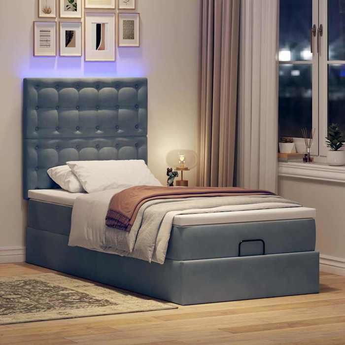 VidaXL Ottoman Bed Frame with Mattress Dark Grey 100x200 Cm Velvet, Bed Frame, Upholstered Bed Frame, Bed Frame 3314445