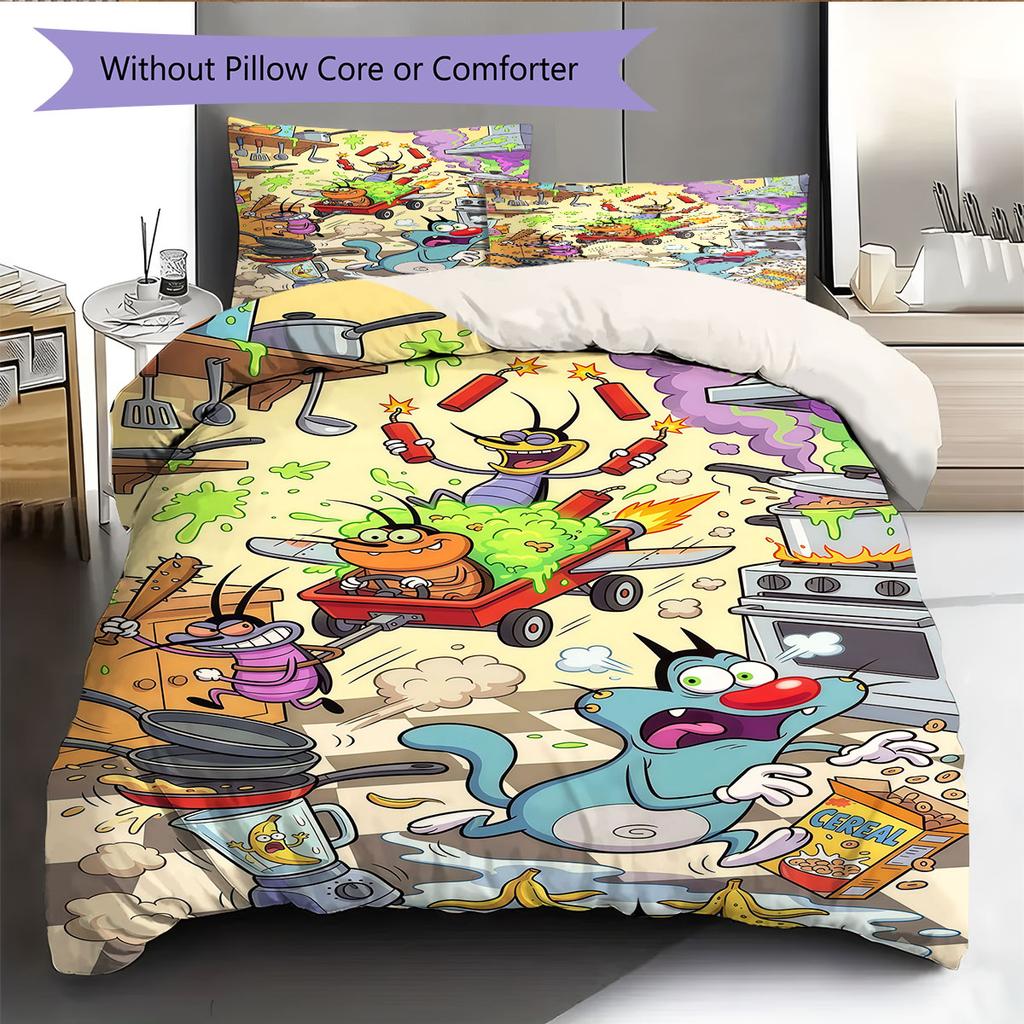 Oggy Bedding Quilt Set Quilt Cover Pillowcase Home Decoration Birthday Gift (1 * duvet cover + 2 * pillowcase, without core)