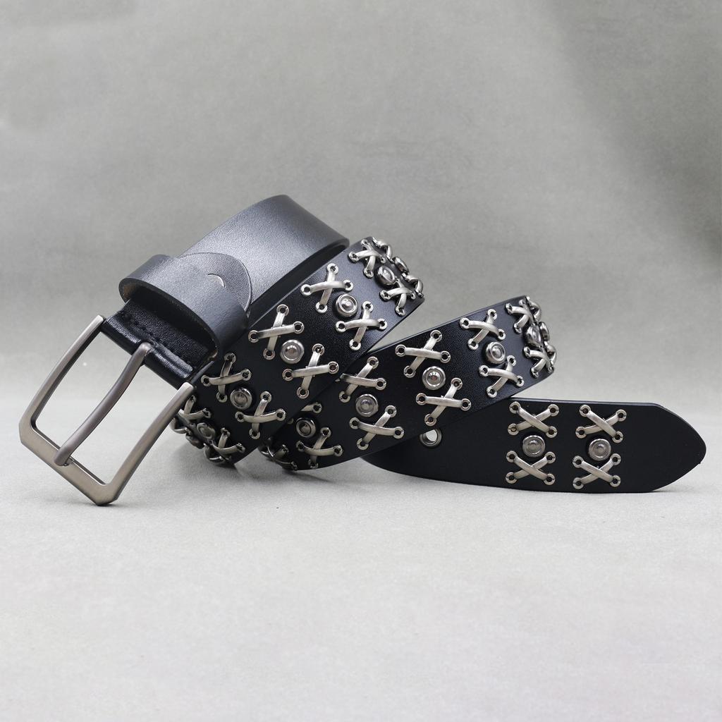 Metal Rivet Belt Luxury Designers Men Rivet Punk Belt Cow Genuine Leather Cintos Masculinos Male Women Rock Hip Hop Strap Waist