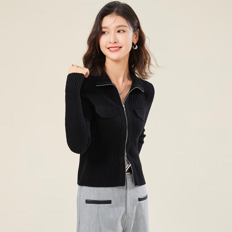 Women s 100% Merino Wool Ribbed Lapel Zip Cardigan XL