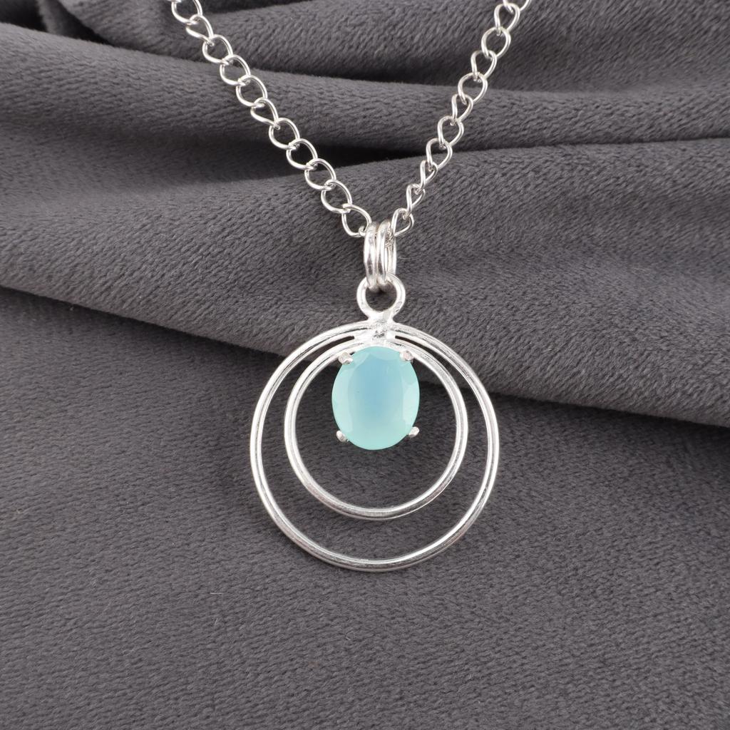 Aqua Chalcedony Pendant, 925 Solid Sterling Silver Jewelry, Gemstone Pendant, Gift For Her Handmade Dainty Jewelry