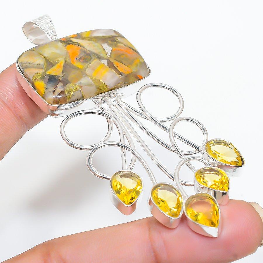 

Bumblebee Jasper, Citrine Gemstone Handmade Jewelry Pendant 3.47 SR-10888