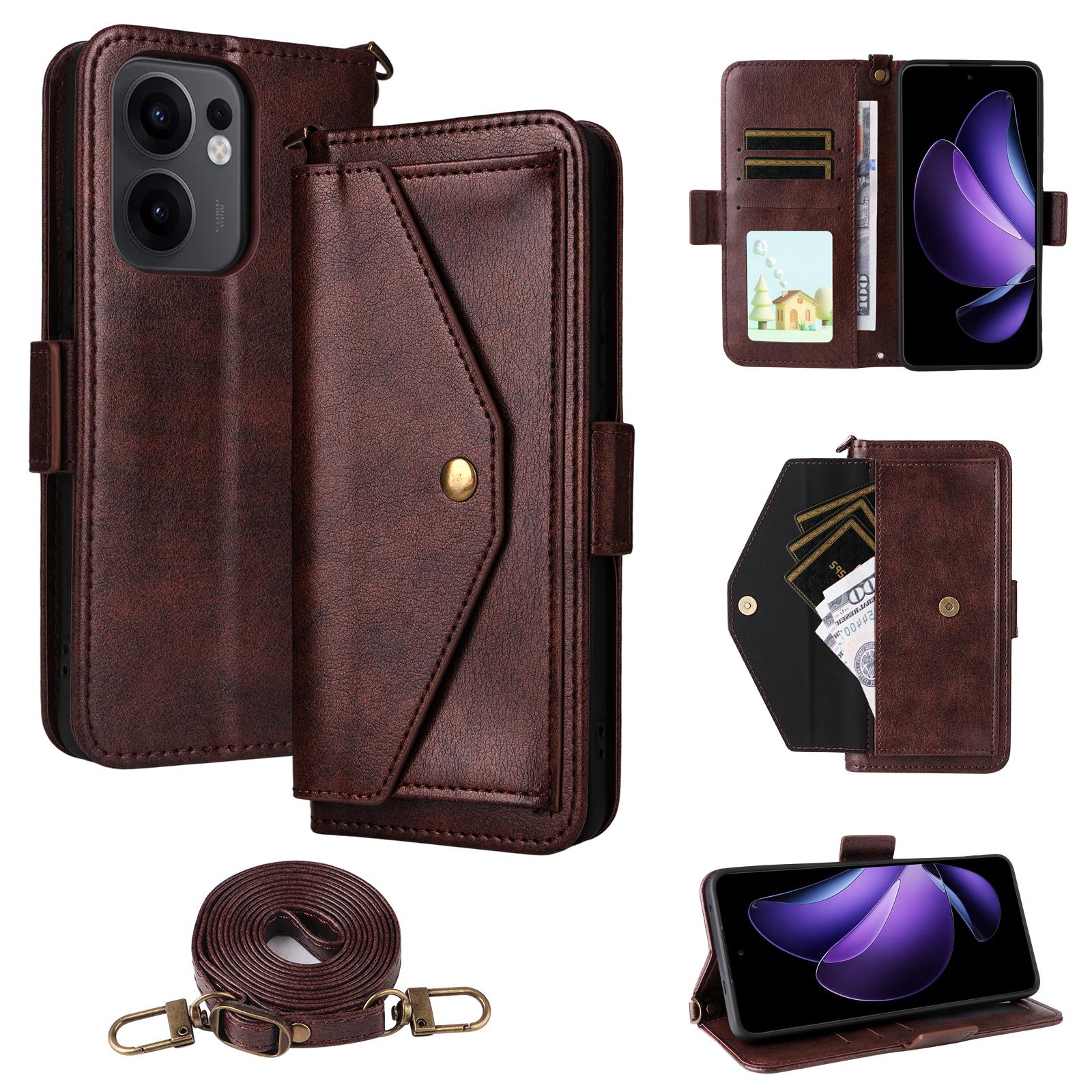 Для Oppo Reno13 F 5G (Reno 13 FS 5G)/4G Кожаный чехол-кошелек с магнитной застежкой и подставкой, чехол для телефона с ремешком через плечо C