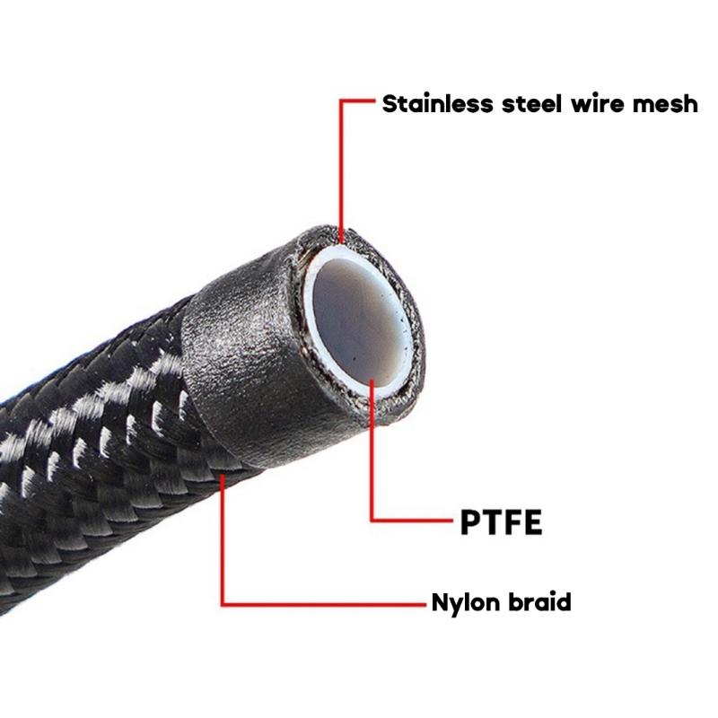 AN4 AN6 AN8 AN10 AN12 Fuel Line Hose,Nylon Braided Fuel Line Hose with Stainless Steel Mesh Reinforce Black
