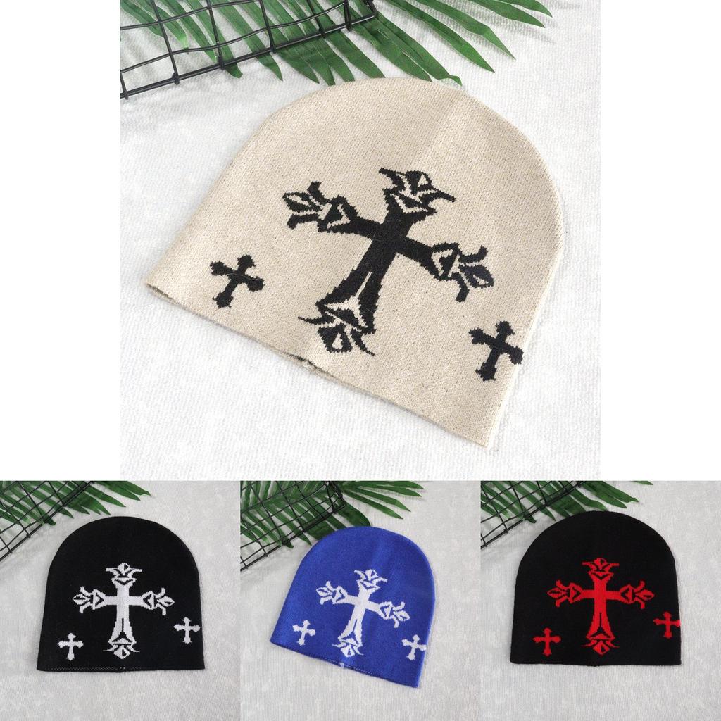 Knitted Hat For Men Women With Cross Pattern And Acrylic Material For Streetwear Style