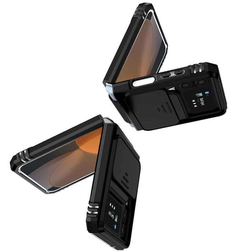 Suitable for Samsung Z Flip 6 Ring Anti fall Folding Mobile Phone Case Z Flod 7 Sergeant Push Window Protective Case