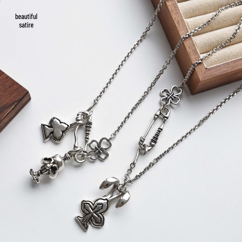 2025 Cross Flower Skull Pendant Necklace for Couples - Trendy Unisex Jewelry Chain