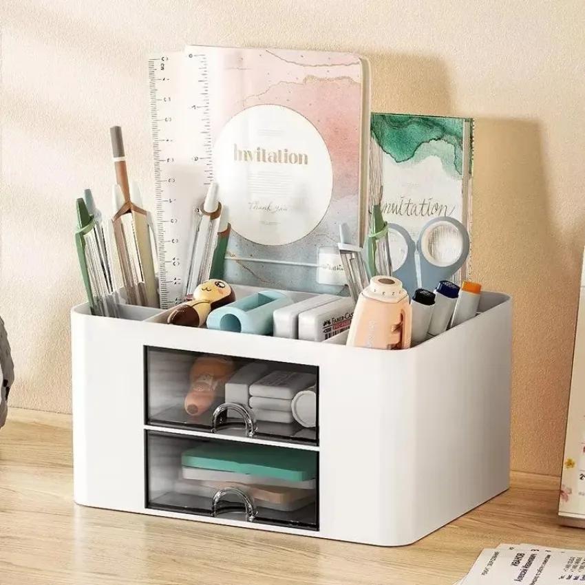 Household Convenience Simple  Storage Box Desk Lipstick Pen Holder with Drawer Detachable