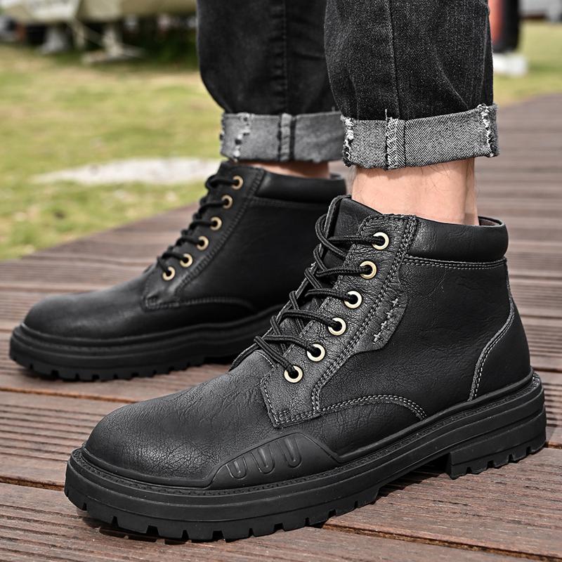 Male Boots Warm Winter Men Shoes Leather  Mens Casual Sneakers Lace Up Platform Shoes Fashion Warm Snow Motorcycle Boots
