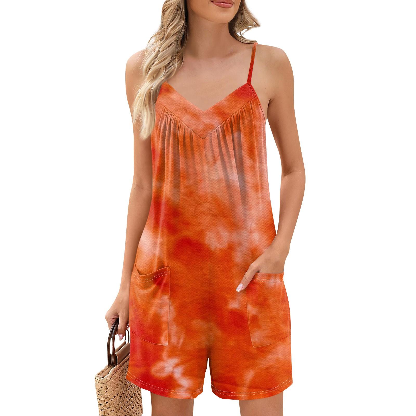 

Женские летние повседневные шорты-комбинезоны, модные повседневные шорты-комбинезоны без рукавов с принтом и карманами L оранжевый