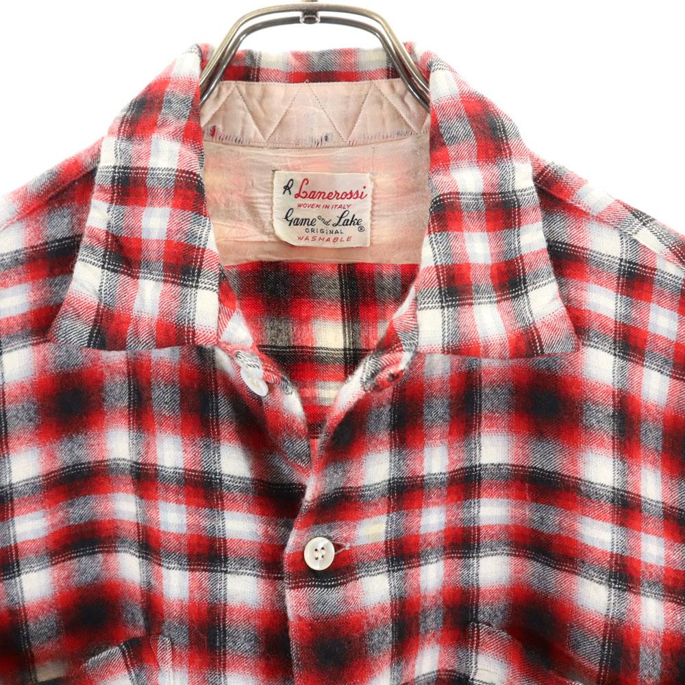 Game and Lake 50s 60s Open collar Vintage box silhouette Ombre Check Pattern Long sleeve Flannel shirt Men's Used