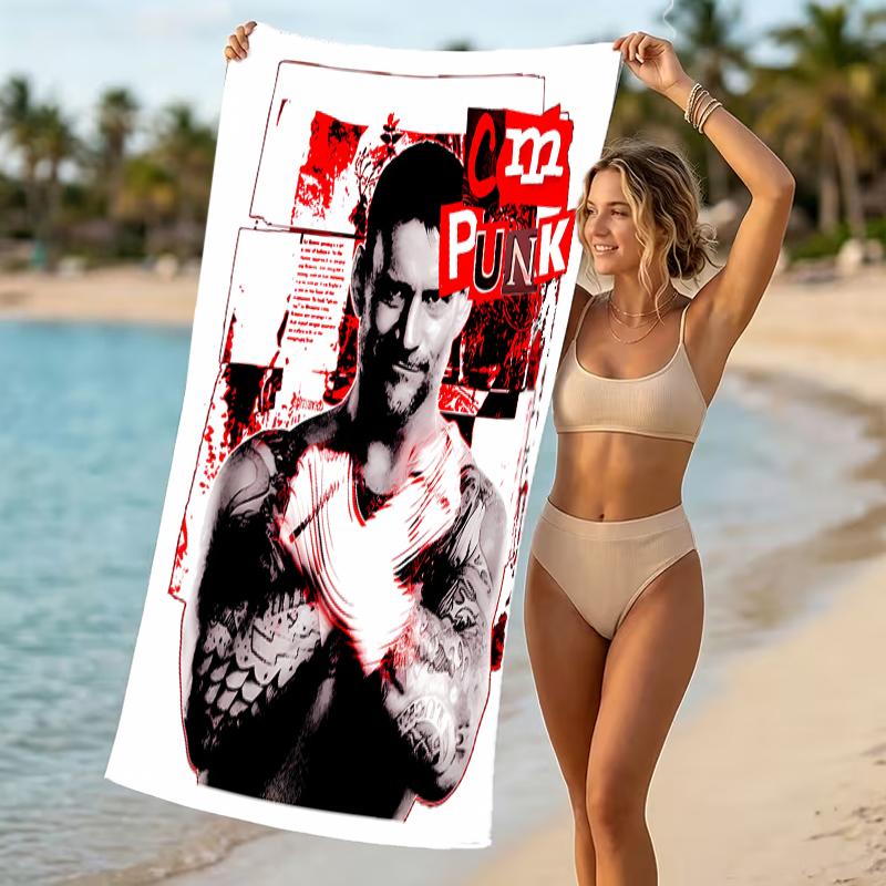 Beach Towel with CM Punk Pattern - soft,absorbent,machine washable Lightweight&Modern,swimming,Travel Essentials