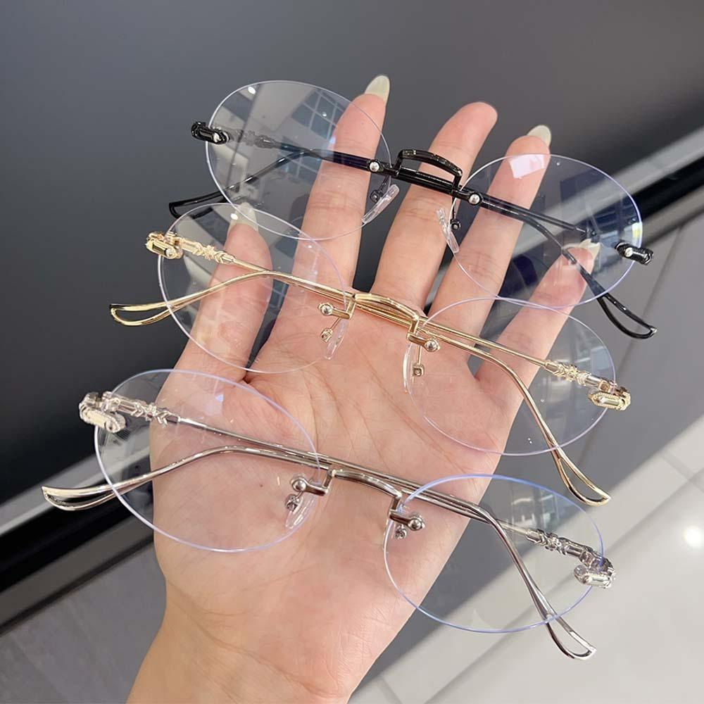 Oval Borderless Frame Glasses Women Anti-Blue Light Retro Metal Frame Eyeglasses Fashion Comfortable Eye Protection Glasses