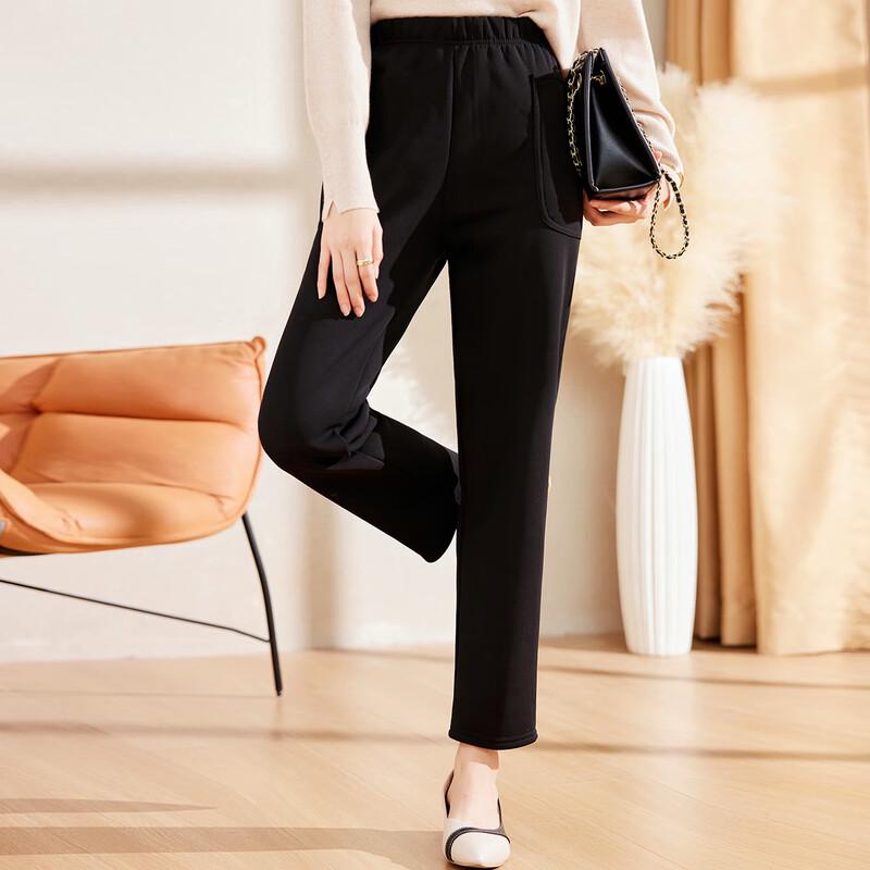 Paosite Fleece-lined Winter Elastic Waist Pants for Mid-aged Women