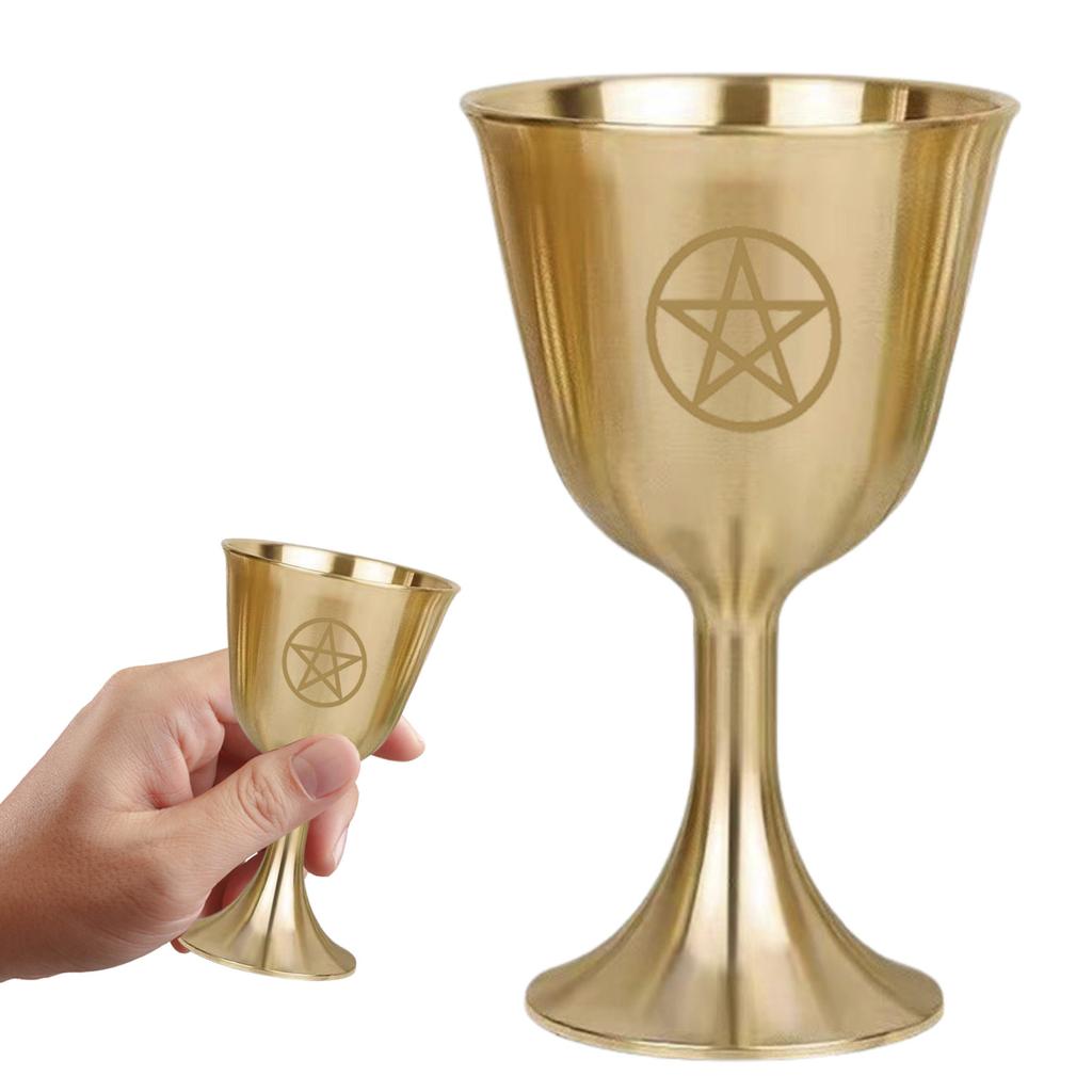 Pentagram Chalice 3.1 High Solid Brass Chalice Goblet Pentacle Brass Chalice Altars Rituals Prayers Anointing Decoration