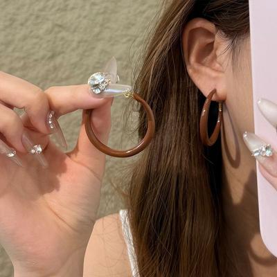 Vintage Yadan Style Autumn and Winter Maillard Drop Glaze Square Earrings Women's Fashion Earrings Circle Earrings Show Face Small Stud Earrings