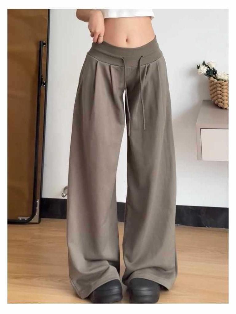 Women's Low Waist Retro Sweatpants: Loose, Slimming, Straight-Leg, Wide-Leg Design with Drawstring