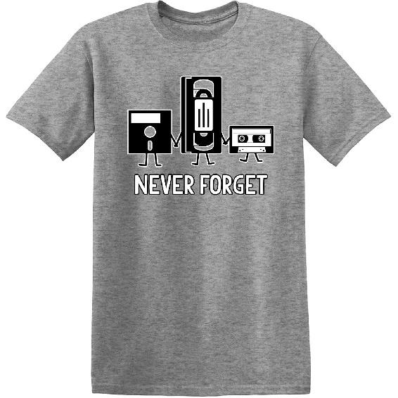 Never Forget Shirt Retro Floppy Disk VHS Cassette Funny Graphic Unisex Tee