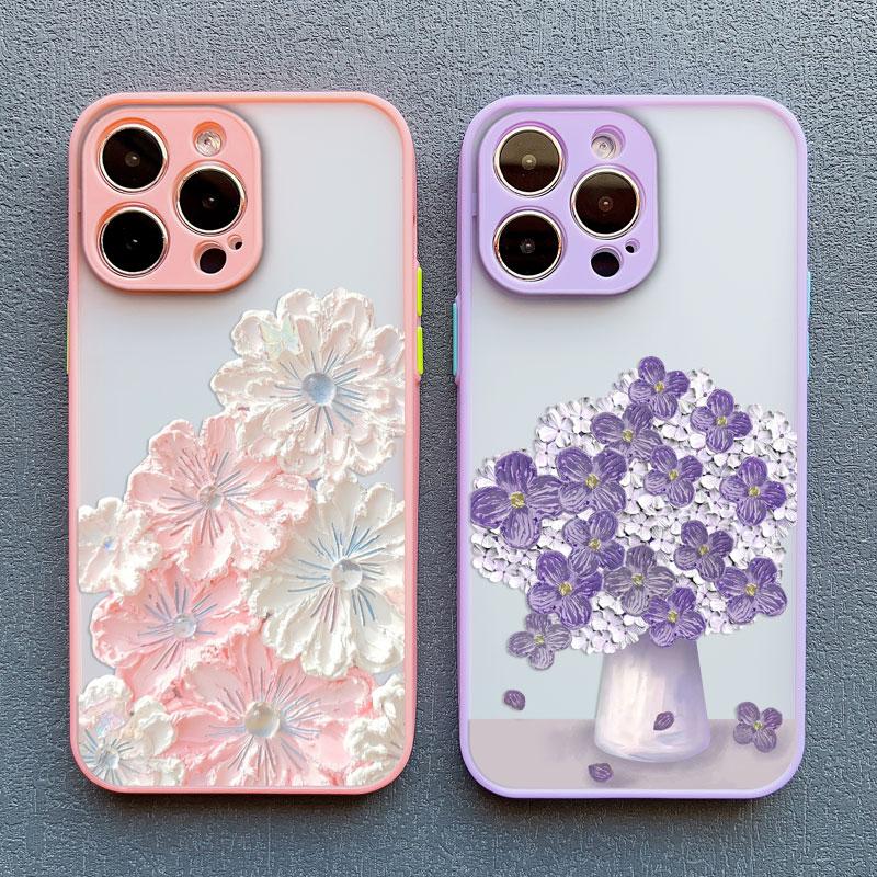 Stylish Phone Case For iPhone 14 15 16 Plus Pro Max 17 11 12 13 Mini Pro Max Oil Painting Flower Cute Floral Exquisite Covers