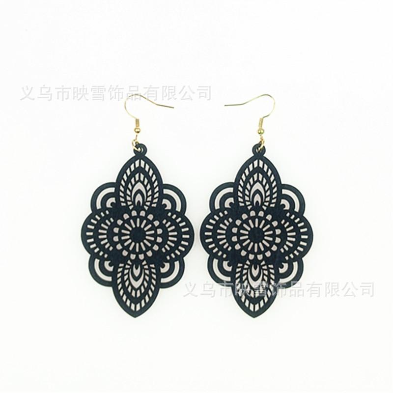 New Vintage Ethnic Style Long Wooden Earrings with Carved Patterns