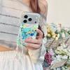 Elegante florale Ölmalerei Handyhülle für iPhone 16 PM/17 Pro Max mit Kette und weiblichem Design