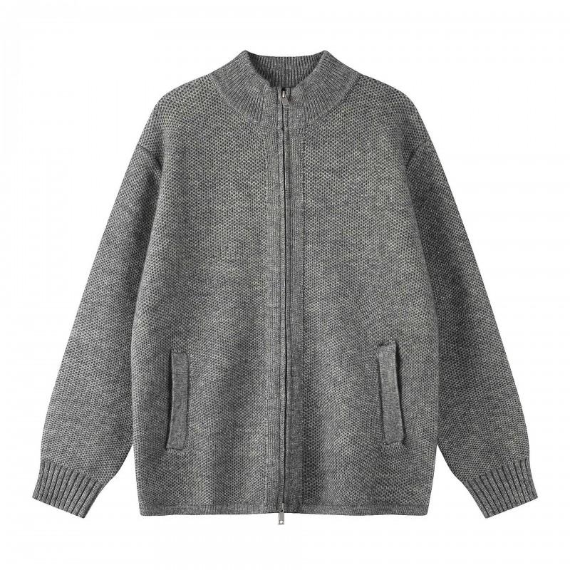 Unisex Oversized Stand Collar Zip-Up Knit Cardigan Sweater Fall Casual Wear