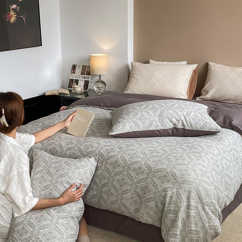 Ins Washed Cotton Jacquard Gray Retro Bed and Breakfast Four-piece Set of Pure Cotton Artistic Quilt Cover Sheets