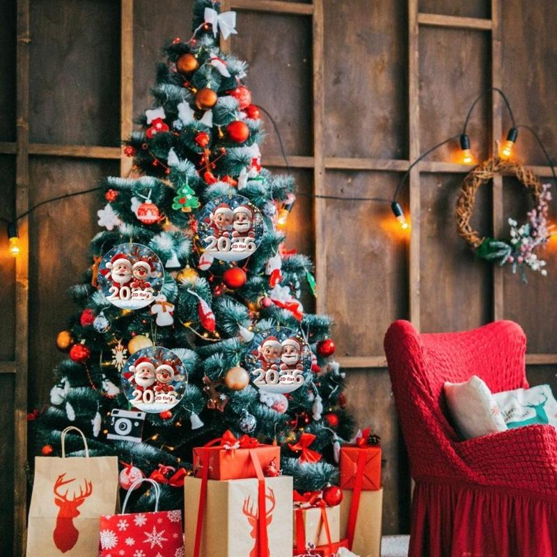 2026 Santa Flat Acrylic Hanging Ornament Shatterproof Car Backpack Decoration For Christmas Party Home