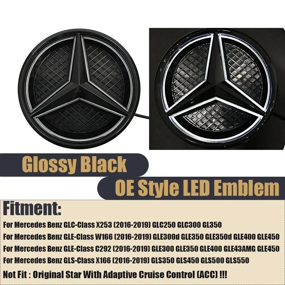 2025 Heißes Autoaufkleber Frontgrill Emblem Passend für Mercedes Benz GLC GLE GLS-Klasse X166 X253 Glänzender Stern Weiß Beleuchtetes Emblem