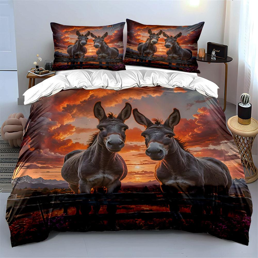 Two Donkeys At Sunset Duvet Cover Set With 3D Printing Design Soft Polyester Bedding Set All-Season Comfort Machine Washable