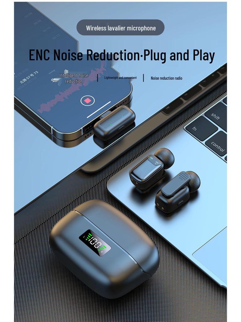 2025 Mini Wireless Clip-On Microphone with Digital Display and Charging Compartment for Invisible Live Broadcast and Recording