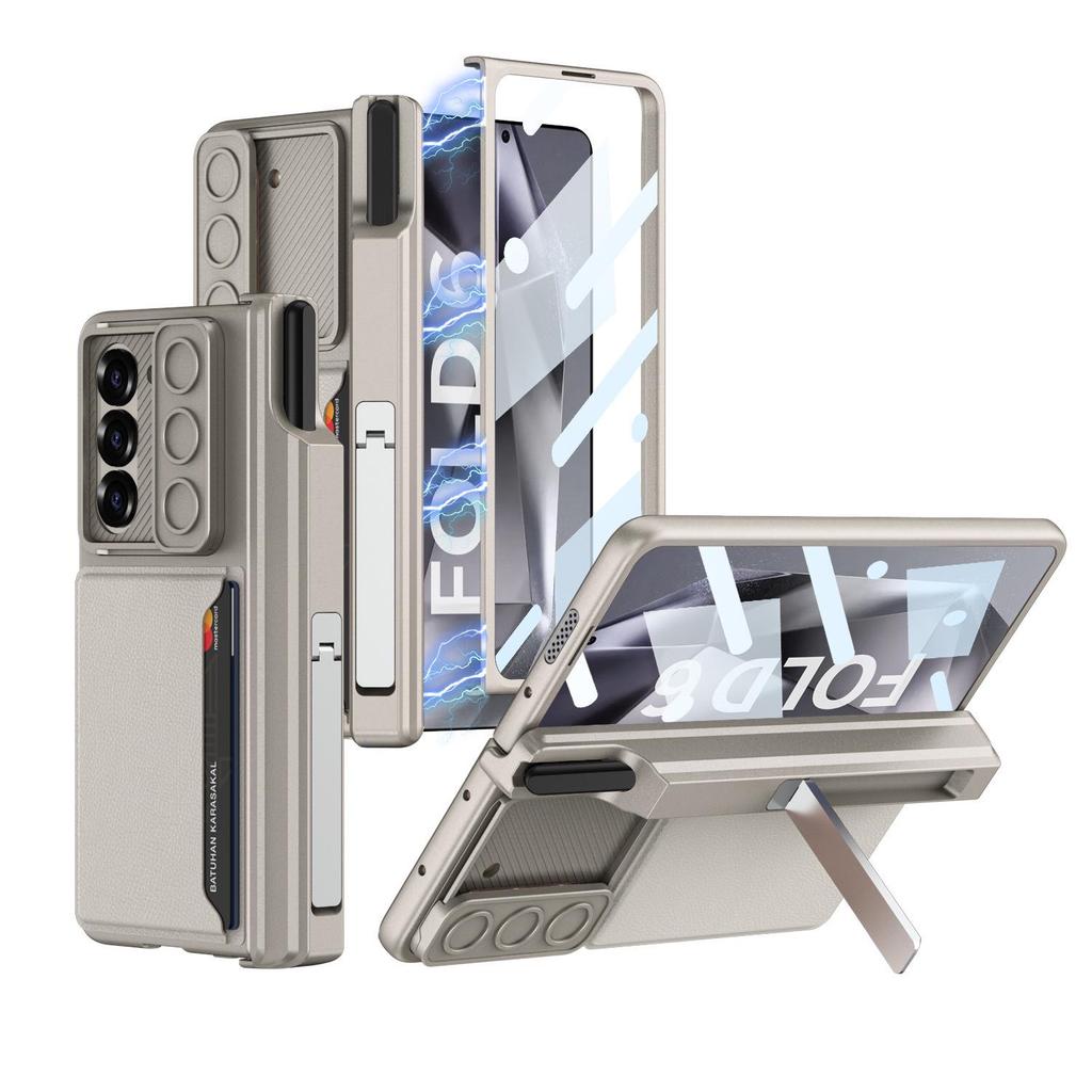 Samsung Z Fold 6 Magnetic Case with Hinge Protection, Pen Holder, Card Slot & Stand