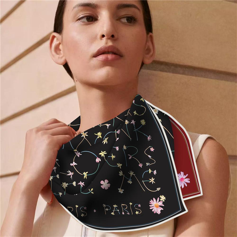 New Style Curled Twill Silk Scarf Women Fashion Double Side Printed Square Scarves Wraps Echarpes Foulards Femme Hijab 70CM