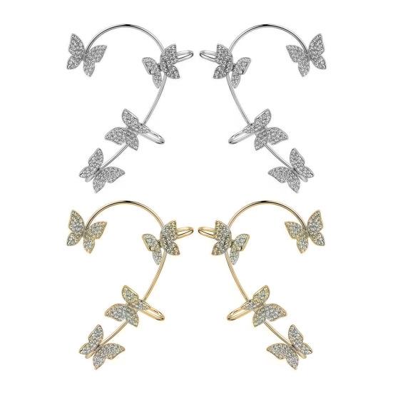 2Pcs Ear Clips Butterfly Decor Rhinestone Earrings Easy to Wear Shiny Non-Piercing Ear Cuffs Daily Wear Party Accessories