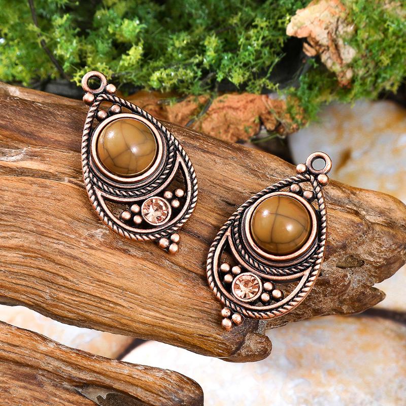 2Pcs Vintage Ethnic Bohemia Stone Setting Pendants For Women Earrings Necklaces Charms For Diy Making Jewelry Accessories