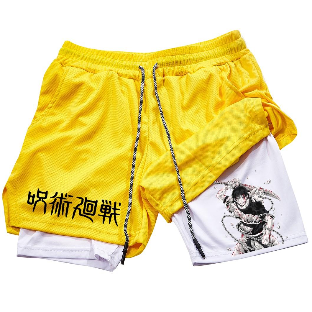 

Аніме Performance Shorts Toji Printed Men GYM Casual Sports Shorts Workout Running Mesh 2 In 1 Sport Short Pants L
