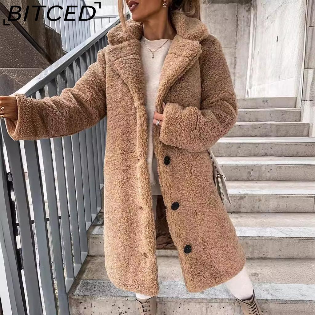 BITCED Women's Vintage Casual Lattice Print Autumn Winter Long Sleeve POLO Neck Jackets & Coats