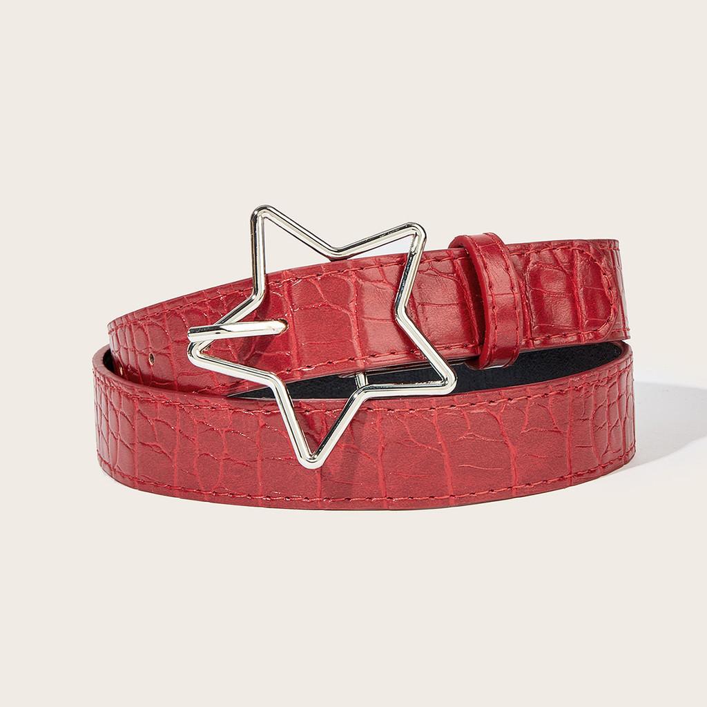 American Retro Pentagram Women Belt With Star Alloy Buckle For Casual Denim Accessory