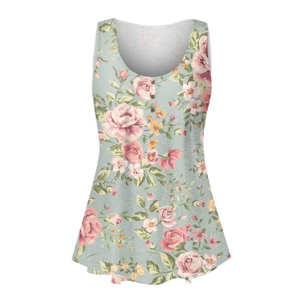 Frauen Sommer Ärmellose Casual Floral Gedruckt O-ansatz T-Shirt Tops Bluse