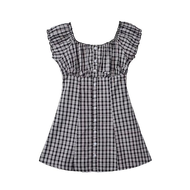 

Kaslead Новая женская одежда Западный стиль Мода Милое и пикантное Американский фермерский стиль Клетчатое платье Black M