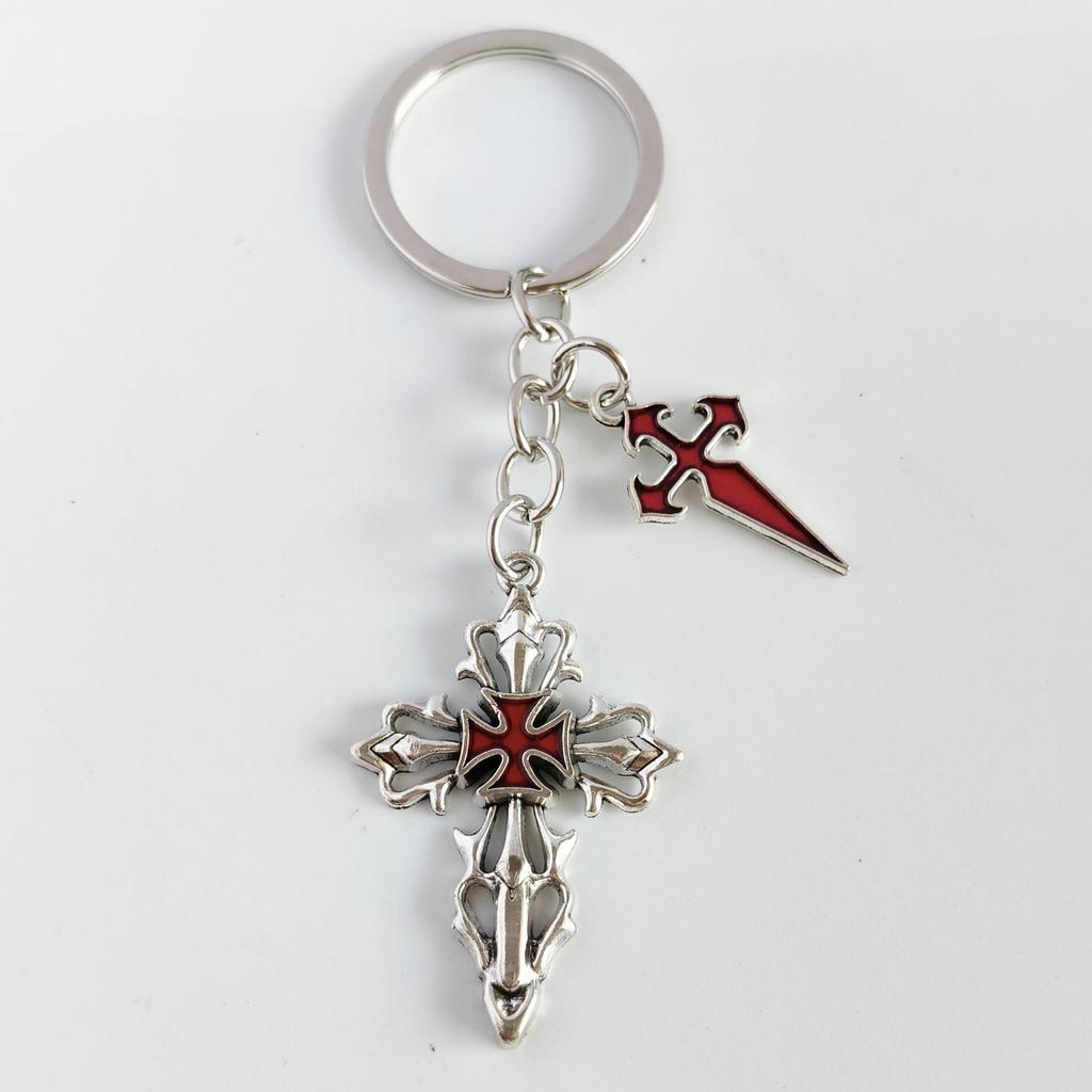 Dark Gothic Hollow Cross Keychain Charm