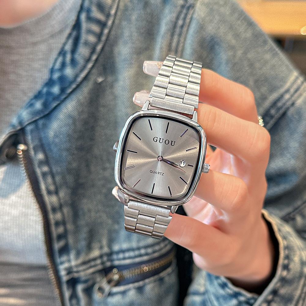 New Japanese Retro Style Watch Square Women'S Watch, Couple'S Watch With Calendar, Simple And Elegant Large Dial, Unique Design.