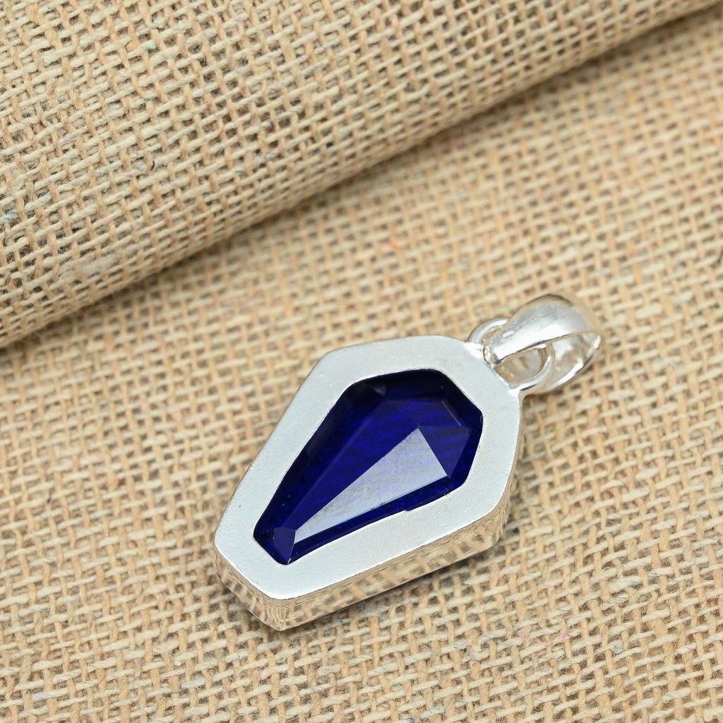 Blue Sapphire Lab-Created 925 Sterling Silver Handmade Jewelry Pendant
