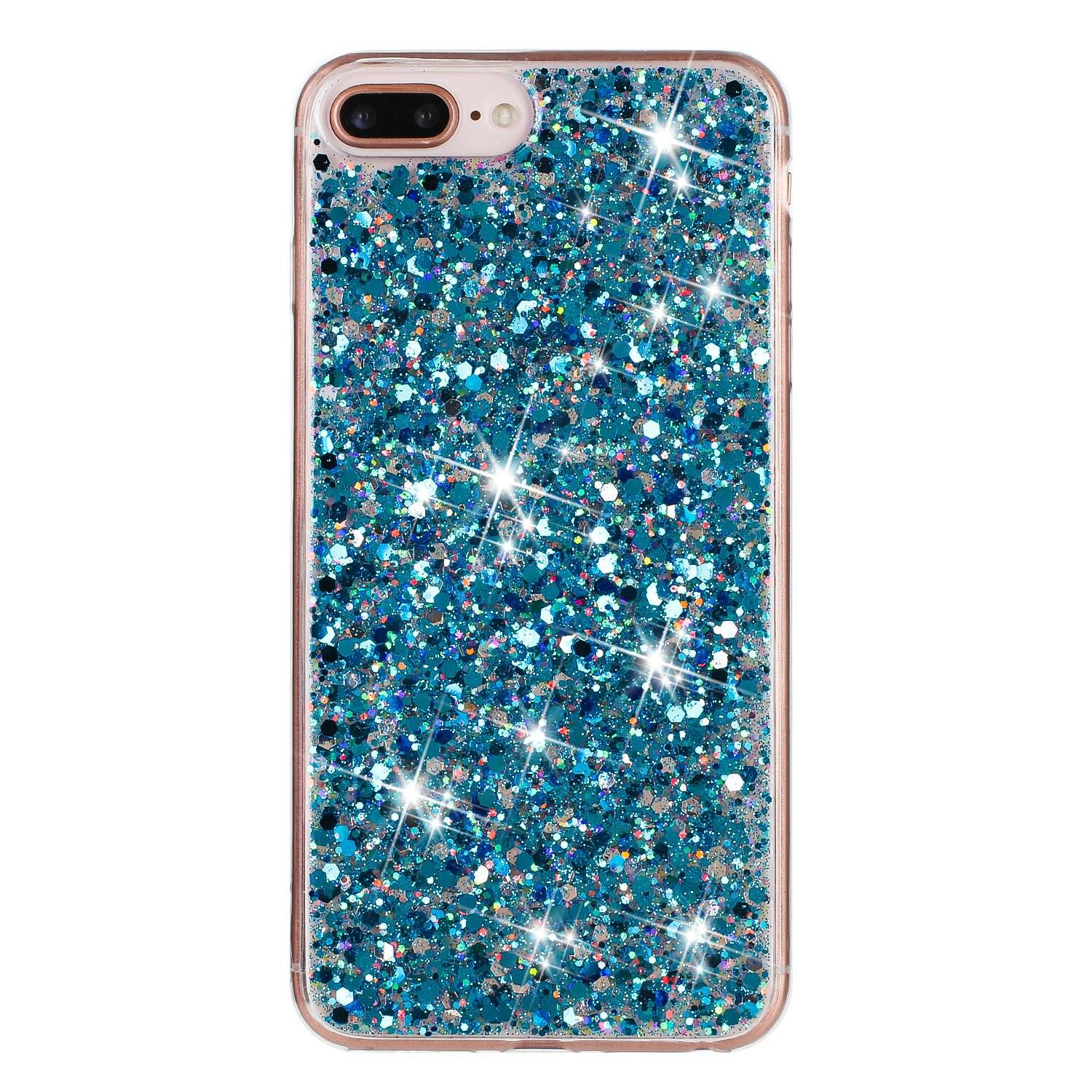 

Для iPhone 6 Plus/7 Plus/8 Plus 5,5 дюйма Чехол для телефона с блестящим порошковым декором Эпоксидный ТПУ чехол для телефона Blue