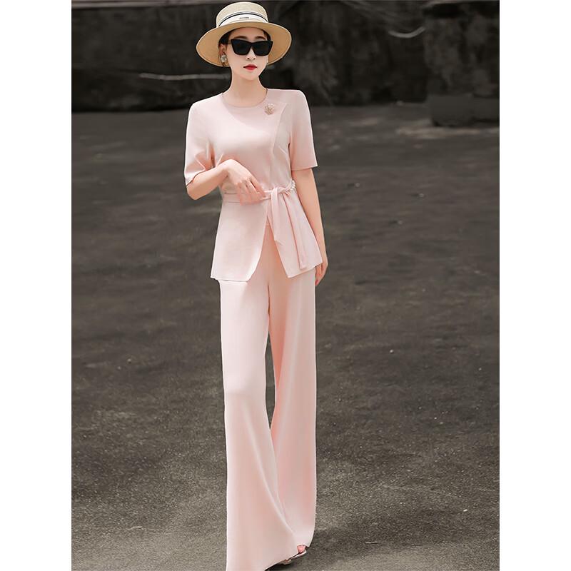 Elegantes Damen-Hosenanzug-Set mit kurzen Ärmeln und weitem Bein