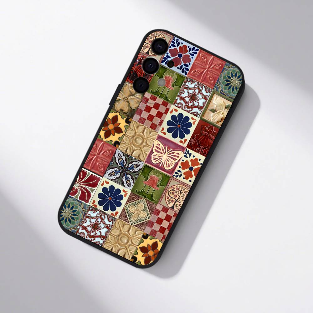 M-Moroccan Tile Phone Case For Samsung S25,S24,S21,S22,S23,S30,Ultra,S20,Plus,Fe,Lite,5G Black Cover