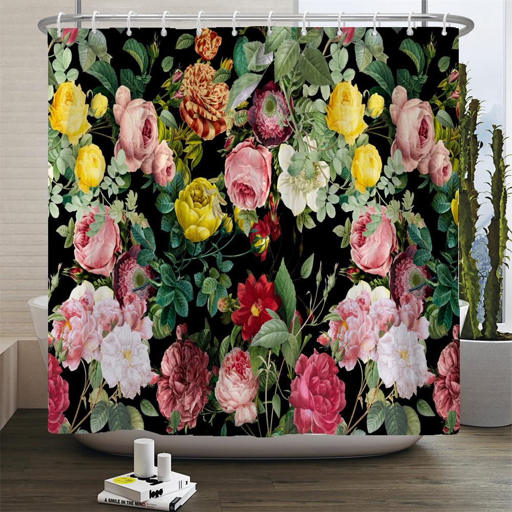 European Blooming Flowers Shower Curtain Rural style Home Decoration 180x200cm Waterproof Fabric Bathroom Curtains With Hooks