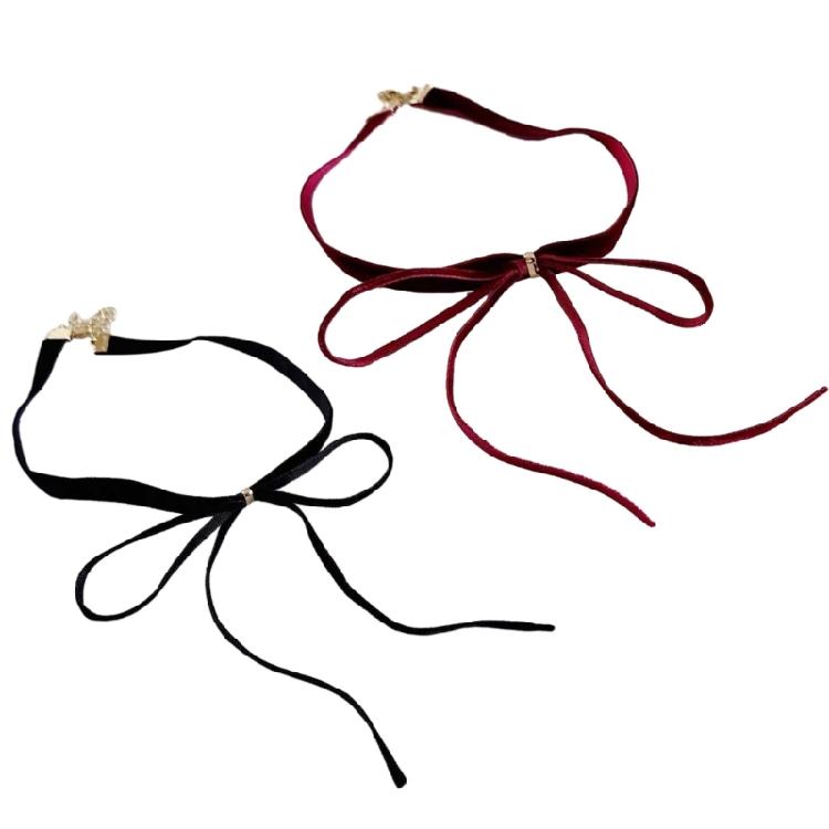 Y2K Bowknot Pendant Choker Jewelry Adjustable Chain Choker Velevet Rope Necklace